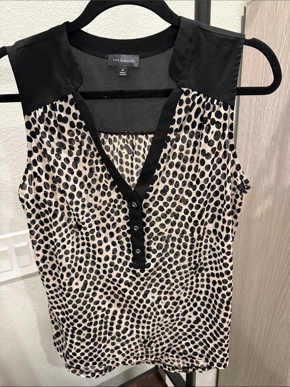 The Limited Black and Cream Leopard Print Sleeveless Blouse